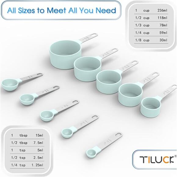 Nesting Measuring Cups & Spoons Set with Stainless Steel Handle (Green) - Picture 2 of 5